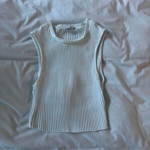 Zara Sleeveless Ribbed White Crop Top